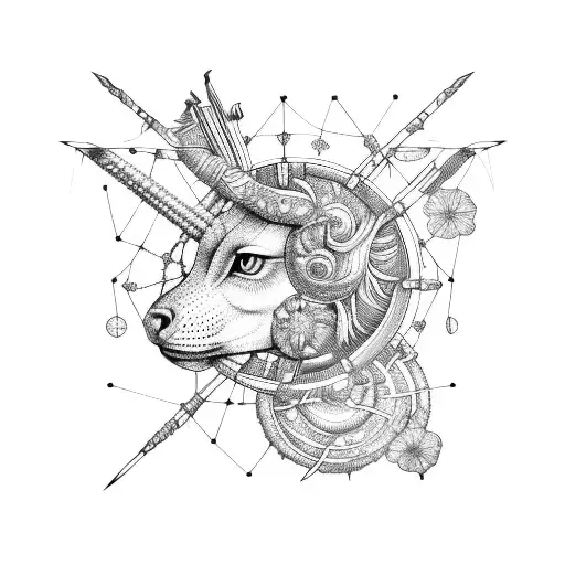 An intricately detailed constellation of Sagittarius formed by delicate flowers tattoo design idea