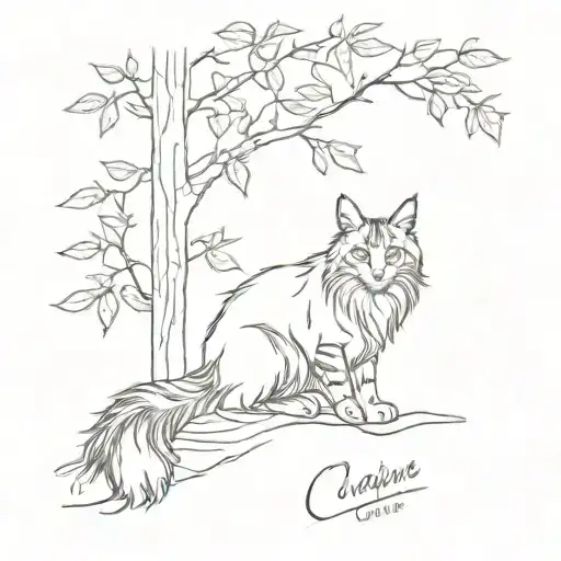 maine coon under tree tattoo design idea
