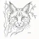maine coon under tree tattoo design idea