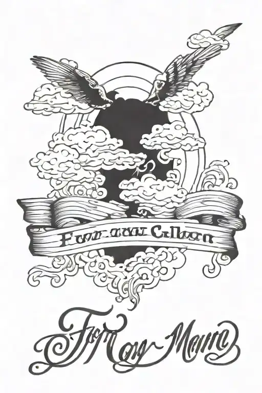 cursive font with the words "for many are called but few are chosen" with clouds in the background tattoo design idea