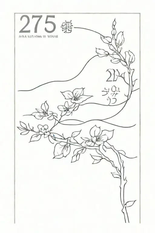 fine line spine tatto with the 175, 1976, and 2003 with flowers surrounding the numbers tattoo design idea