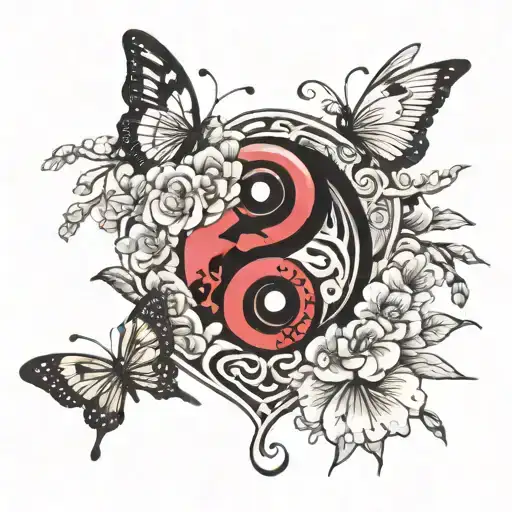 cherryblossom yin yang butterfly music heart  tattoo design idea