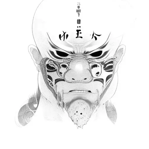 The painting is said to depict a Japanese man covering half of his face with an Oni mask. Black image w tattoo design idea