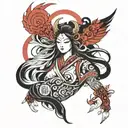 Goddess Amaterasu in black and red tattoo design idea