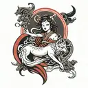 Goddess Amaterasu in black and red tattoo design idea