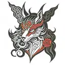 Goddess Amaterasu in black and red tattoo design idea