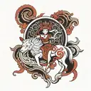 Goddess Amaterasu in black and red tattoo design idea