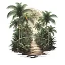 straight path entry into a rainforest with palm trees tattoo design idea