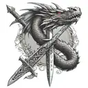 A dragon wrapped around a sword with crystal accents tattoo design idea