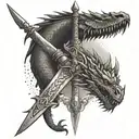 A dragon wrapped around a sword with crystal accents tattoo design idea