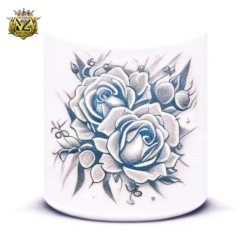 tatuaje de varias flores góticas azules, largo de 10cm tattoo design idea