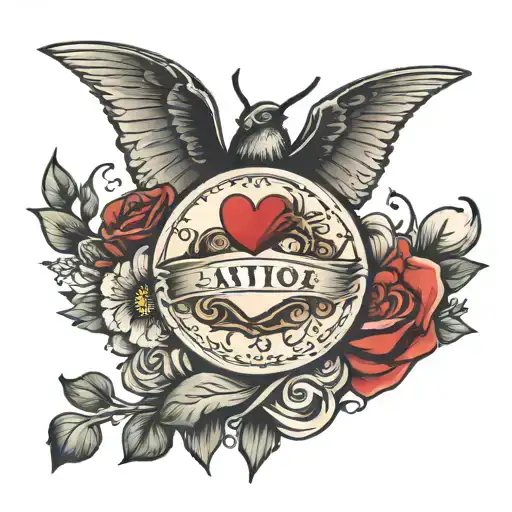 children's birth date and heart tattoo design idea