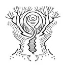 A dotwork tattoo of a winding hiking trail leading into a foggy forest tattoo design idea