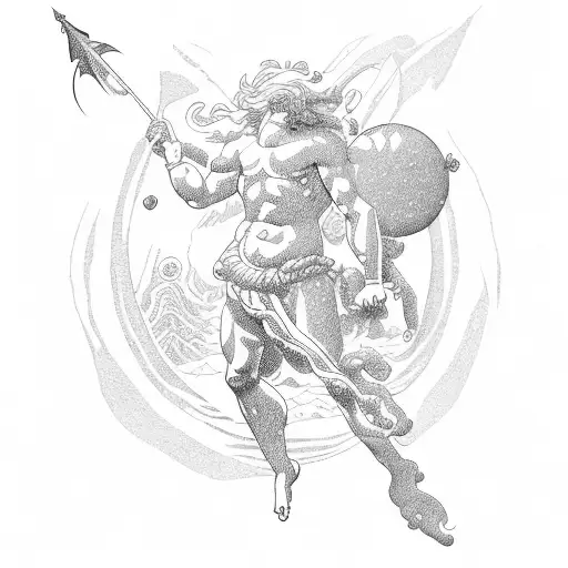 neptune overlooking the sea tattoo design idea