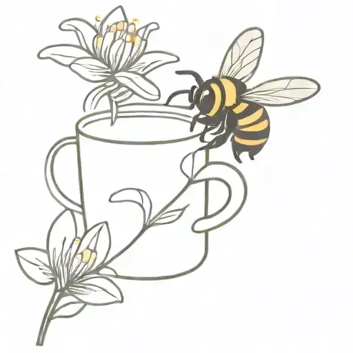 cartoon bumble bee sipping coffee by lilac flower  tattoo design idea