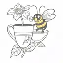 cartoon bumble bee sipping coffee by lilac flower  tattoo design idea
