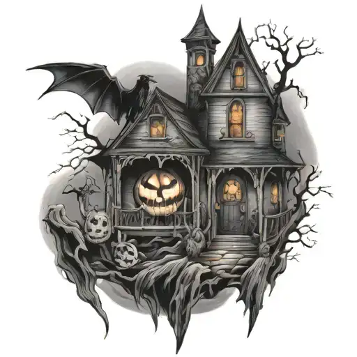 spooky Halloween scene tattoo design idea