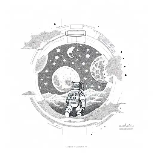 astronaut and moon tattoo design idea