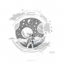 astronaut and moon tattoo design idea