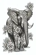 elephant with mandala and flowers tattoo design idea
