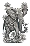 elephant with mandala and flowers tattoo design idea