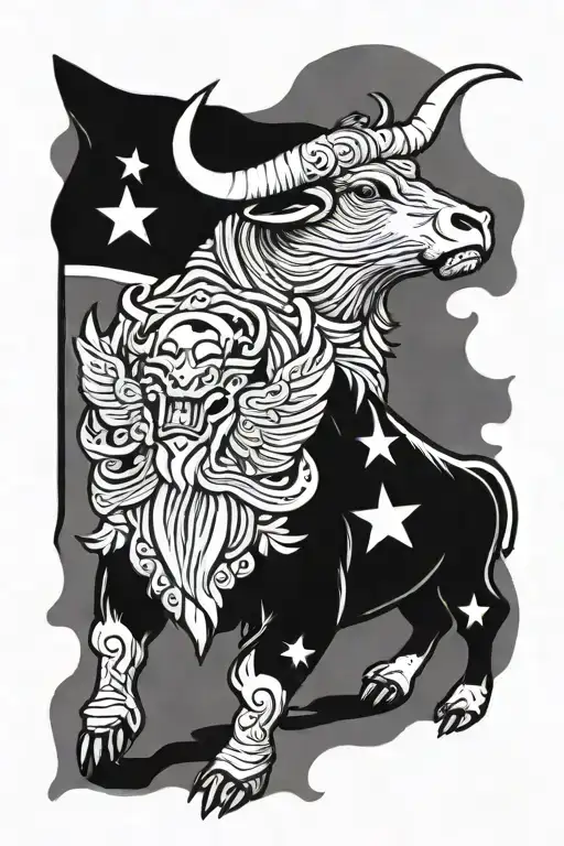 condor carrying Chilean flag and Spanish flag with a bull underneath  tattoo design idea