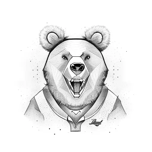 Polo Bear wearing a Lebron James Jersey holding a bottle of Jack Daniels Honey tattoo design idea