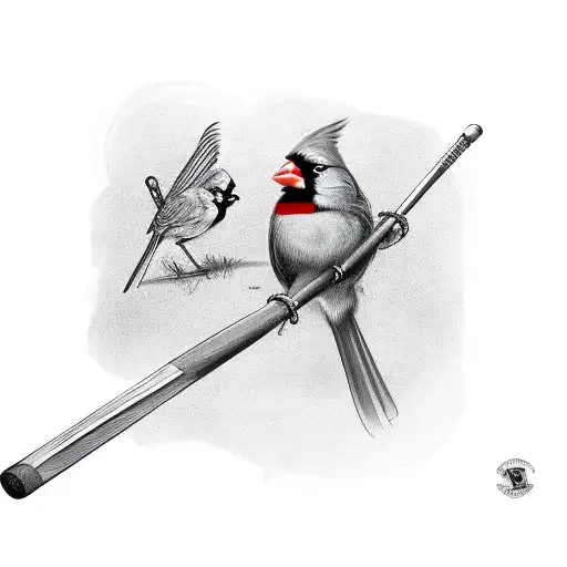 cardinal bird on baseball bat tattoo design idea