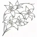 generate an image of a tatoo fine line design that is a bouqet of five flowers. the flowers should be one lily, two mari tattoo design idea