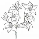 generate an image of a tatoo fine line design that is a bouqet of five flowers. the flowers should be one lily, two mari tattoo design idea