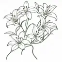 generate an image of a tatoo fine line design that is a bouqet of five flowers. the flowers should be one lily, two mari tattoo design idea