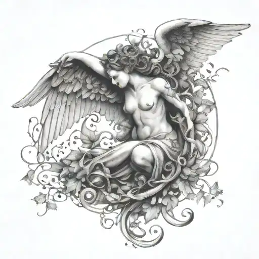 Roman falling angel with vines intertwined tattoo design idea