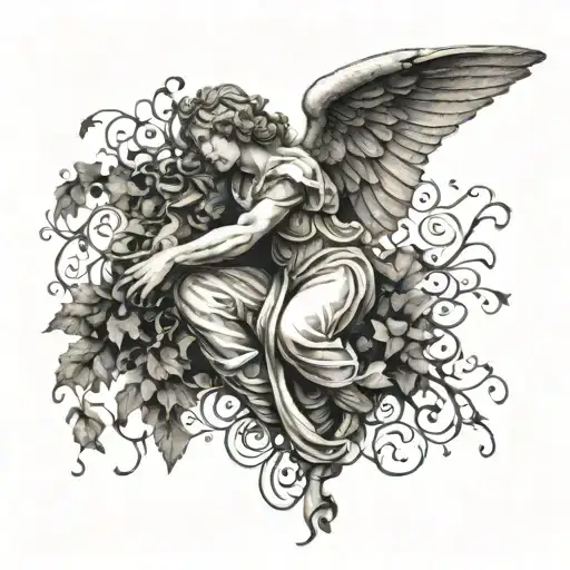 Roman falling angel with vines intertwined tattoo design idea