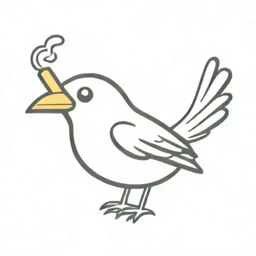simple cute bird that has a french fry in mouth cartoon tattoo design idea