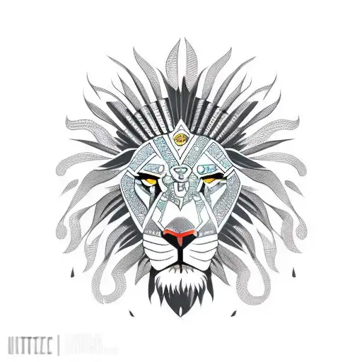 aztec armor with lion head tattoo design idea