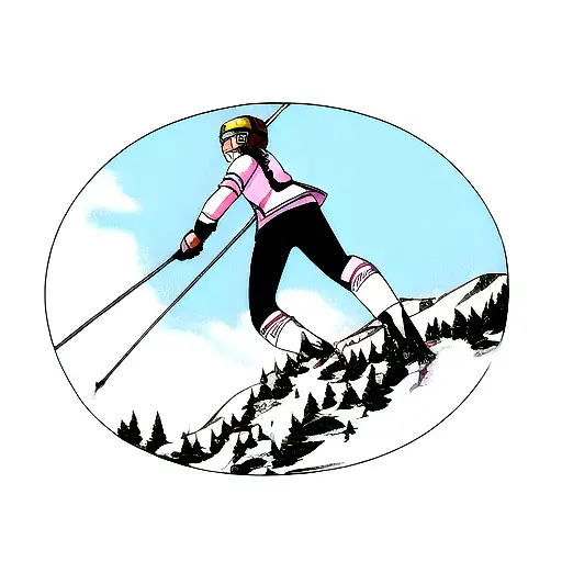 road cyclist climbing mountain,  skier skiing down a mountain tattoo design idea