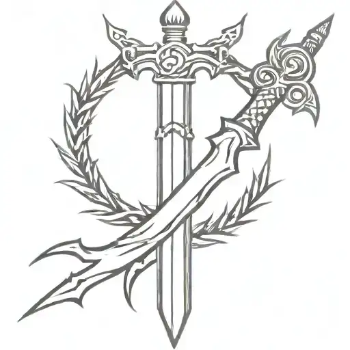 a sword pointing downward with a crown of thorns around the hilt.  tattoo design idea