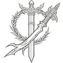 a sword pointing downward with a crown of thorns around the hilt.  tattoo design idea