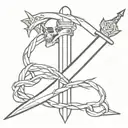 a sword pointing downward with a crown of thorns around the hilt.  tattoo design idea