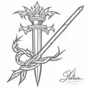 a sword pointing downward with a crown of thorns around the hilt.  tattoo design idea