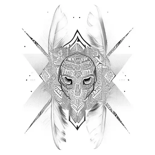 lines with gaps then henna pattern and feather underneath  tattoo design idea