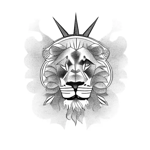 lion with roses, Statue of Liberty, nature items, and Roman numerals tattoo design idea
