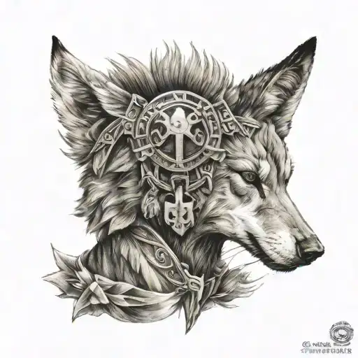 spartan wolf and cross tattoo design idea