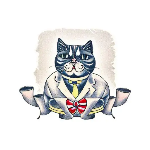 fat tuxedo cat tattoo design idea