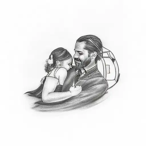 matching daddy daughter tattoos with the words "i loved her first" and "he held me first tattoo design idea