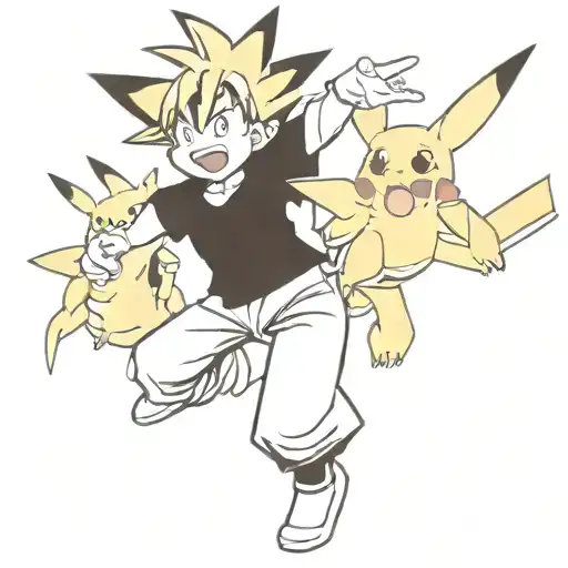 goku kameka vs pikachu tattoo design idea