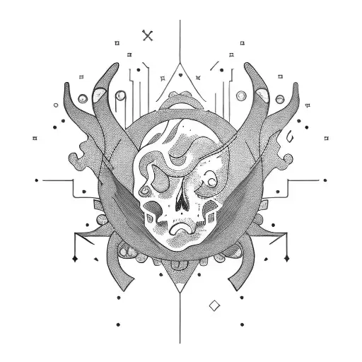 Sleep token themed tattoo, dark background intertwined with circuitry, dominant gothic style elements tattoo design idea
