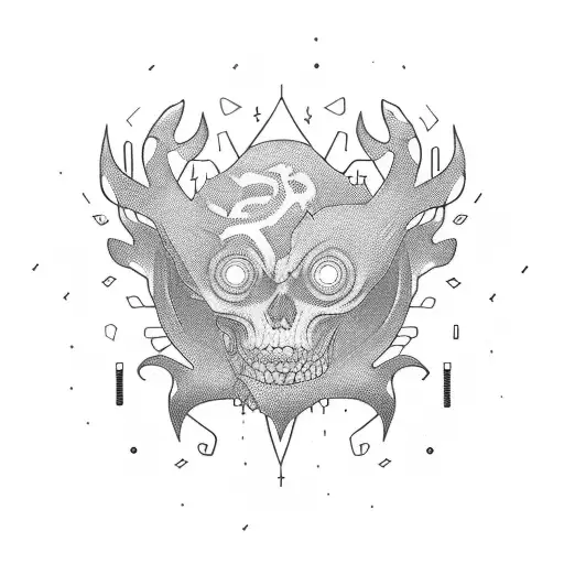 Sleep token themed tattoo, dark background intertwined with circuitry, dominant gothic style elements tattoo design idea