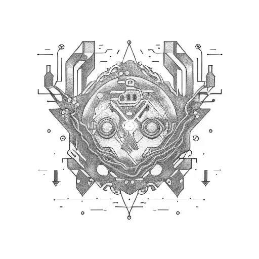 Sleep token themed tattoo, dark background intertwined with circuitry, dominant gothic style elements tattoo design idea