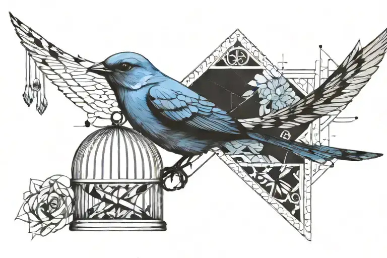 bluebird and cage tattoo design idea
